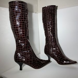 DIEGO DI LUCCA Brown Croc Leather Knee High Boots